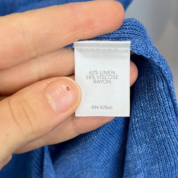 J. JILL Lightweight Knee Length Tunic Sweater V-Neck Side Slit Linen Bld Blue XS - Picture 7 of 9